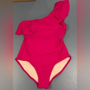 Bright Pink One-Shoulder Kids One-Piece Swimsuit